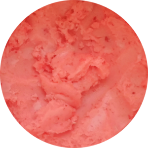 Strawberry Sorbet: water based, non-dairy frozen strawberry dessert with strawberry chunks